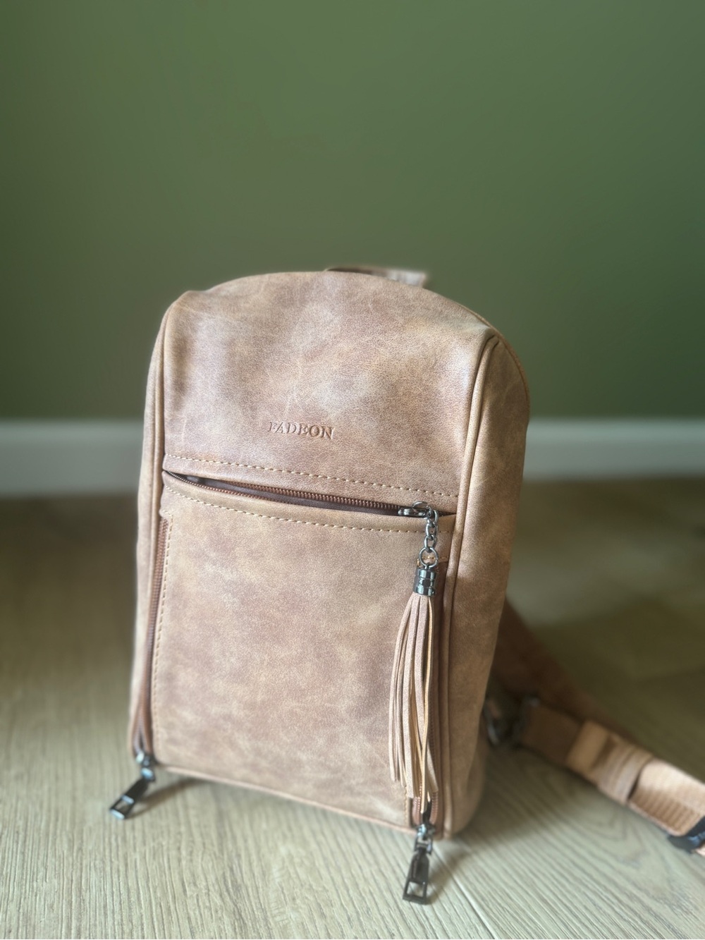 Padeon Tan Leather Sling Backpack for Men
